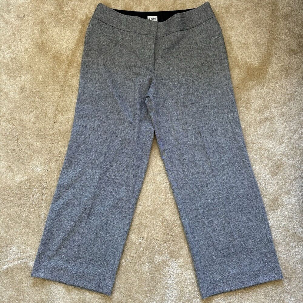 Chico's Womens Pants Size 3 Short Gray Wool Blend Straight Leg Career Basic